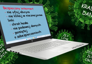 Laptop a na nim napisy związane z bezpieczeństwem w sieci